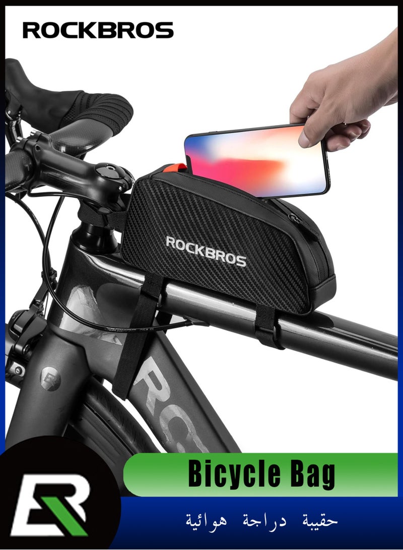 روكبروز شنطة تعلق اعلى الاطار الامامي للدراجة، فوق الانبوب العلوب لاطار الدراجة، شنطة ملحقات الدراجة متوافقة مع جوال ايفون 11 برو ماكس/ اكس ار/ اكس اس ماكس، 7/8 بلس - Image 1